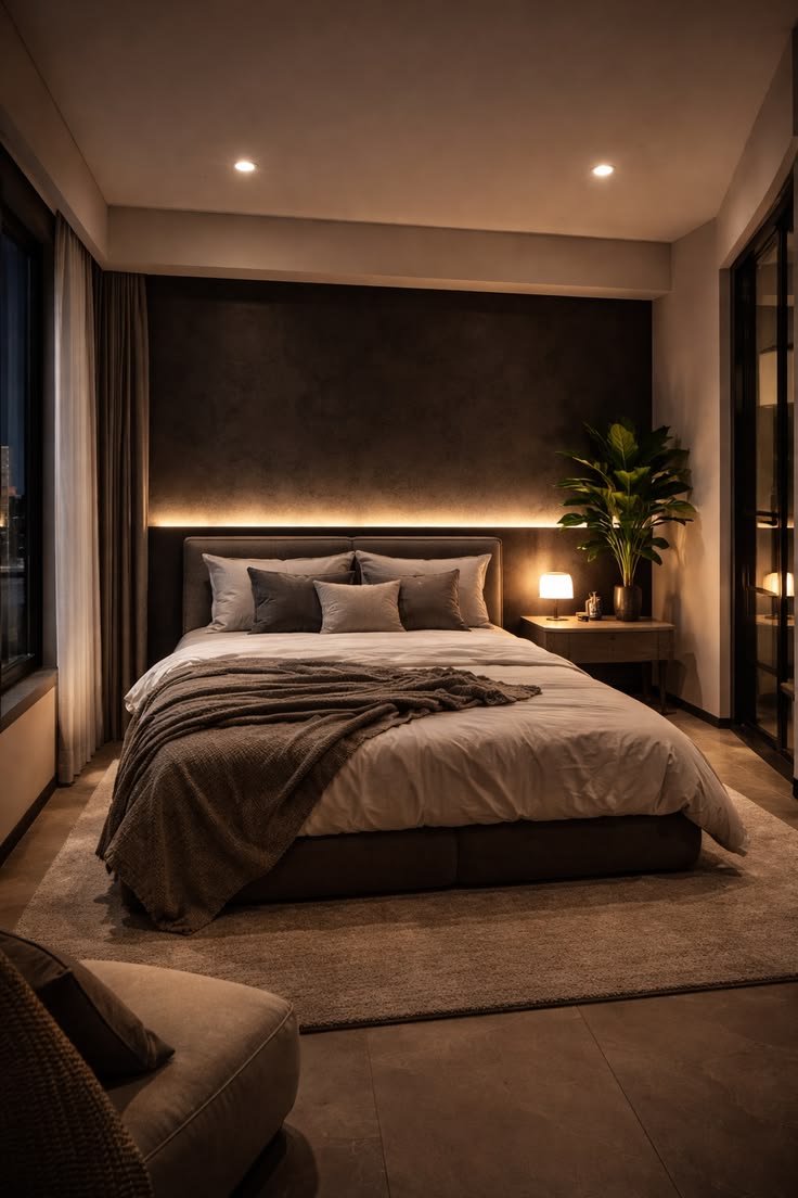 Cozy Bedroom Glow_ Large Bed by Window Candles